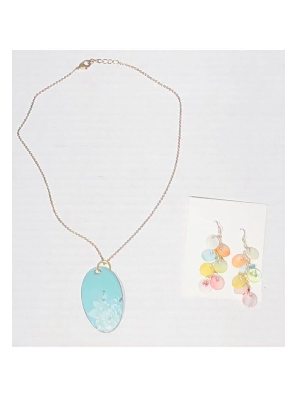 Vintage Turquoise Stone Pendant Necklace and Earrings Set